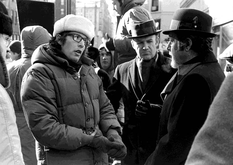 Уильям Фридкин, Джин Хэкмен и Фернандо Рей (слева направо) на съемках «Французского связного», 1971 