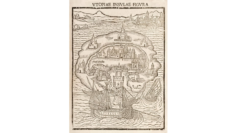 Карта острова Утопия из первого издания «Утопии», 1516 