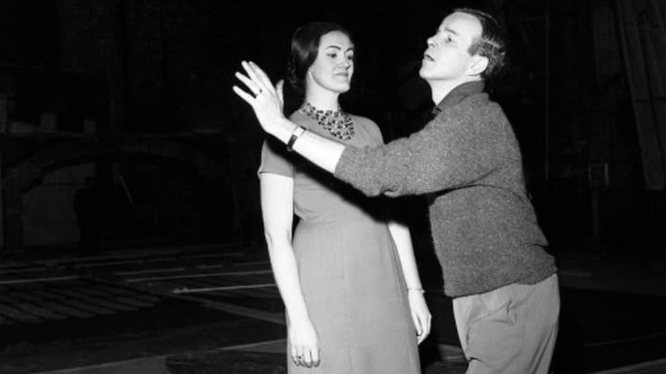 Джоан Сазерленд и Франко Дзеффирелли на репетиции «Лучии де Ламмермур» в Театре Массимо, Палермо, 5 марта 1960