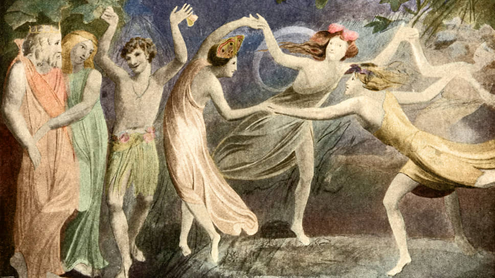 Уильям Блейк. «Оберон, Титания и Пак с танцующими
феями из „Сна в летнюю ночь”», 1786