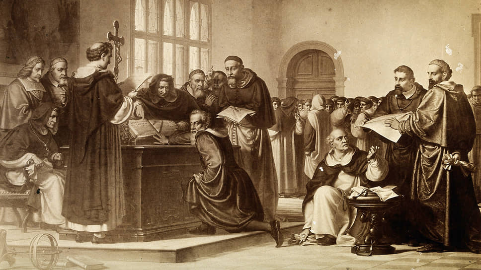Литография «Галилей на суде инквизиции в Риме»