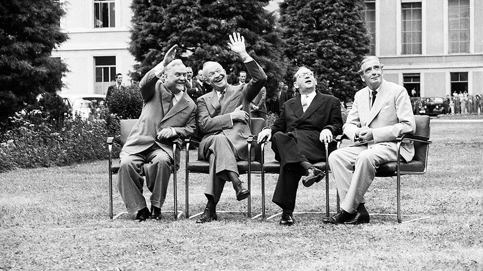 &quot;Булганину доставалось от Молотова за инфантильность&quot; (на фото слева направо — Н. А. Булганин, Д. Эйзенхауэр, Э. Иден, Э. Фор. Женева, июль 1955 года)