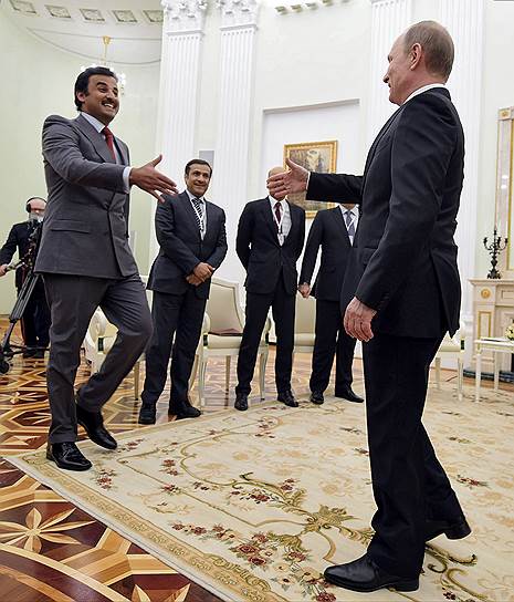Президент России во время встречи с эмиром Катара Тамимом бен Хамадом ат-Тани