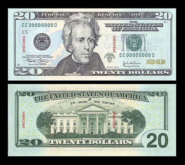 Эндрю Джексон увековечен на банкноте $20, однако в апреле 2016 года Минфин США сообщил, что вскоре на купюре его заменит Гарриет Табмен — афроамериканка, боровшаяся за права чернокожих в XIX веке