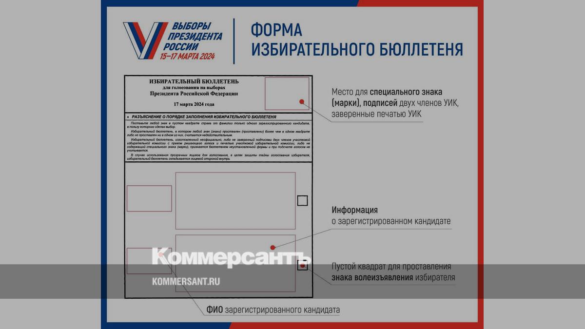 Утверждена форма бюллетеня для голосования на выборах президента РФ –  Коммерсантъ