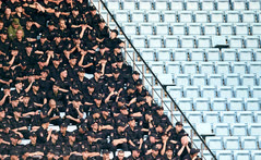 Июль. Химки. Сотрудники полиции на трибуне стадиона «Арена Химки» перед началом футбольного матча