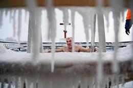 Epiphany Day. Epiphany bathing in the Joseph Volotsk monastery.