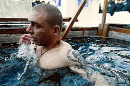 Celebration of the Epiphany Day in correctional colony No. 18 in Novosibirsk. Convicted of correctional colony No. 18 of the Main Directorate of the Federal Penitentiary Service of Russia in the Novosibirsk Region during Epiphany bathing in the font.