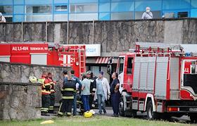 Fire in the Elizavetinsky hospital on Vavilov street in St. Petersburg. Evacuated patients.