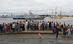 Parade on the Day of the Russian Navy in St. Petersburg.