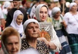 Religious procession in Kiev on the 1033th anniversary of the baptism of Rus. The procession was held by the canonical Ukrainian Orthodox Church (UOC) from Vladimirskaya Gorka Park to the Kiev-Pechersk Lavra.