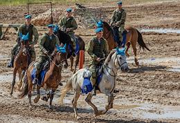 Solemn events dedicated to the celebration of the 91st anniversary of the formation of the Airborne Forces. Military sports festival at the Mound of Glory of Alabino training ground. The event was attended by Russian Defense Minister Sergei Shoigu.