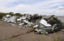 The wreckage of an Airbus A321 of Ural Airlines, which made an emergency landing after takeoff from Zhukovsky airport in 2019