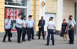 A stop at the intersection of Plekhanovskaya and Koltsovskaya streets, where an explosion occurred in a PAZ passenger bus the previous evening.