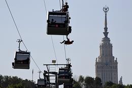 Press event of the Department for Civil Defense, Emergencies and Fire Safety of the city of Moscow Large-scale exercises on the cable car Luzhniki-Vorobyovy Gory on the Luzhnetskaya embankment.