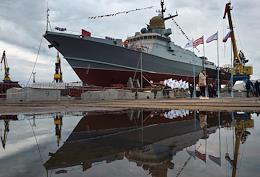 The ceremony of launching the Askold small missile ship into the water at the Butoma shipyard.