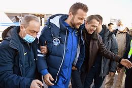 Meeting of Roscosmos cosmonaut Oleg Novitsky and members of the film crew of the film 'The Challenge' of actress Yulia Peresild, director Klim Shipenko.