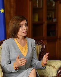Moldovan President Maia Sandu during an interview.