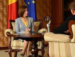 Moldovan President Maia Sandu during an interview.
