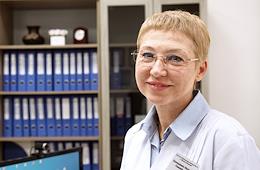 Interview with the chief physician of the infectious diseases hospital No. 23 Natalya Soloshenko in the office.