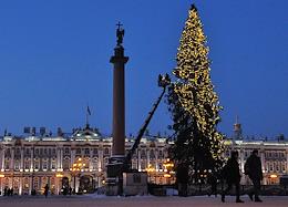 Installation of a New Year tree on the Palace Square.