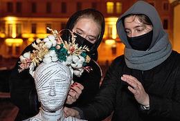 Participants of the feminist movement in St. Petersburg during the closing of a series of actions dedicated to the International Day for the Elimination of Violence against Women.