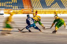A bandy match between the teams Dynamo (Moscow) and Vodnik (Arkhangelsk) at the Zorky stadium in Krasnogorsk.