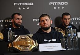 Press conference of UFC lightweight champion Khabib Nurmagomedov on his collaboration with the FITROO brand and his team's plans for the coming year at the World Trade Center.