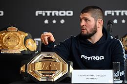 Press conference of UFC lightweight champion Khabib Nurmagomedov on his collaboration with the FITROO brand and his team's plans for the coming year at the World Trade Center.