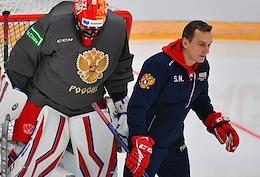 Open training session of the Russian national ice hockey team on the eve of the second stage of the Euro Hockey Tour - Channel One Cup. The training took place at the Multifunctional Sports Complex (MSC) 'CSKA Arena'.