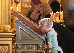 The first Christmas service in the reconstructed Cathedral of the Kazan Icon of the Mother of God in Kazan.