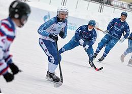 Russian Bandy Championship. A match between the teams Dynamo (Moscow) and Sibselmash (Novosibirsk) at the Zorky stadium in Krasnogorsk.