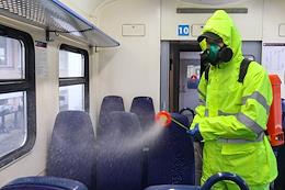 Disinfection of suburban trains in St. Petersburg.
