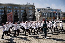 Military parade on 1905 Square dedicated to the 77th anniversary of the Victory in the Great Patriotic War in Yekaterinburg.
