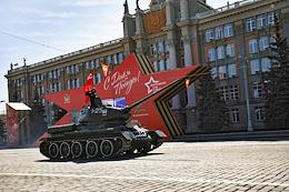 Military parade on 1905 Square dedicated to the 77th anniversary of the Victory in the Great Patriotic War in Yekaterinburg.
