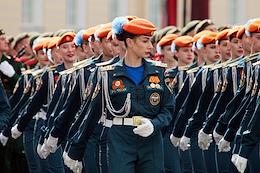 Military parade on Palace Square in St. Petersburg, dedicated to the 77th anniversary of the Victory in the Great Patriotic War.