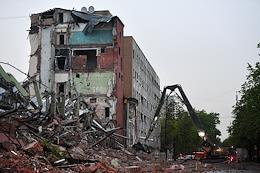 The site of the collapse of the building of the former garment factory 'Vympel', intended for demolition, in Petrovsky-Razumovsky passage. The collapse occurred during the demolition of the fifth floor of the building.