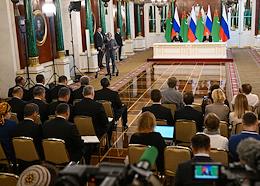 Russian President Vladimir Putin during a meeting with President of Turkmenistan Serdar Berdimuhamedov.