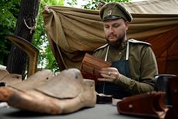 Moscow historical festival 'Times and Epochs' on Chistoprudny Boulevard.