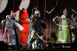 Open-air staging of the opera 'Kara Pulat' in the village of Bolgari, Spassky District, Republic of Tatarstan.