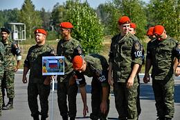 International army games. Competition 'Guardian of order', stage 'Race of the patrol squad'. Dynamic display of maneuvering actions of an interspecific group of troops during the IMTF 'Army-2022' at the Alabino military training ground.
